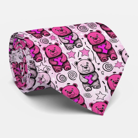 Zachte Teddybeer Valentijnsdag Patroon Stropdas (Opgerold)