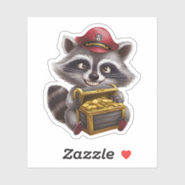 Zachte Tekenfilmwasbeer met Piratenschatkist Sticker