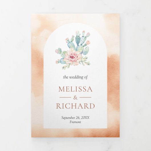 Zachte terracotta boog woestijn bloemencactus brui drieluik uitnodiging (Cover)