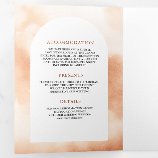 Zachte terracotta boog woestijn bloemencactus brui drieluik uitnodiging (Binnenzijde eerst)