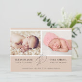 Zachte Terracotta Modern Twins Birth Aankondiging (Staand voorkant)