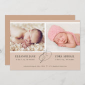 Zachte Terracotta Modern Twins Birth Aankondiging (Voorkant / Achterkant)