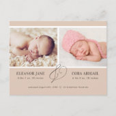Zachte Terracotta Modern Twins Birth Aankondiging Briefkaart (Voorkant)