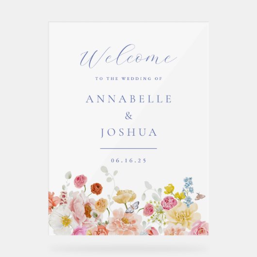 Zachte tuin bloemen bruiloft acryl bord (Voorkant)