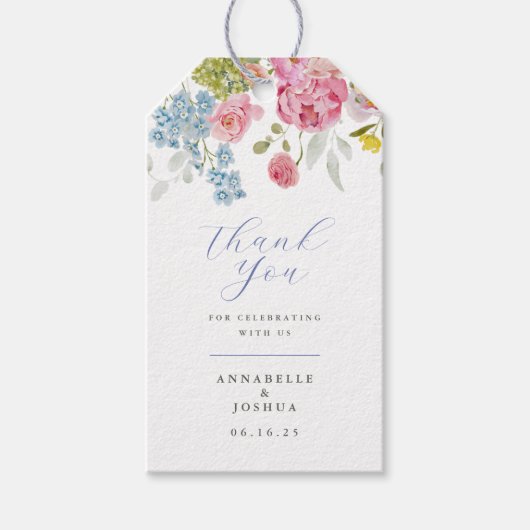 Zachte tuin bloemen bruiloft cadeaulabel (Voorkant)