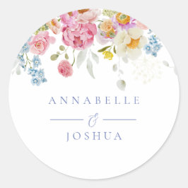 Zachte tuin bloemen bruiloft ronde sticker