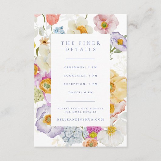 Zachte Tuin Bloemen Trouwdetails Informatiekaartje (Voorkant)