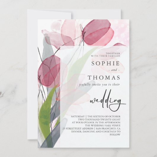 Zachte tulpen elegante bruiloft kaart (Voorkant)