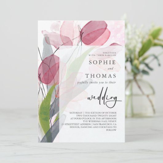 Zachte tulpen elegante bruiloft kaart (Staand voorkant)