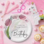 Zachte tulpen elegante verjaardag papieren bordje (Feest)