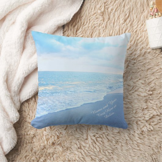 Zachte Turquoise en JOUW TEKST Blauwe Beach Kussen (Deken)