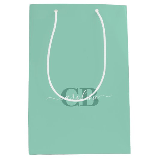 Zachte Turquoise Monogram Gift Bag Medium Cadeauzakje (Voorkant)