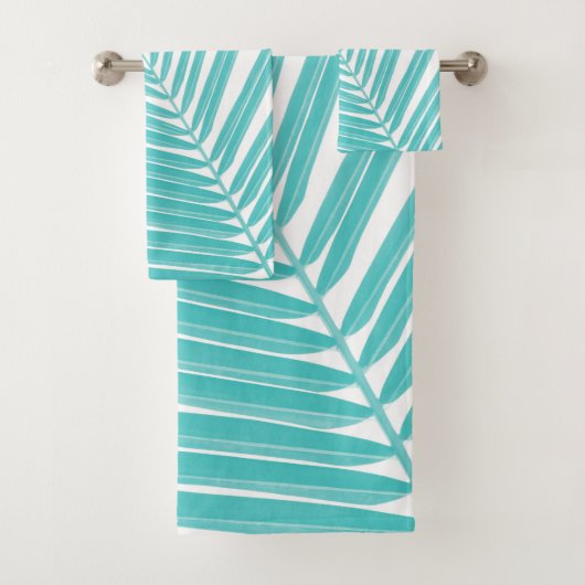 Zachte Turquoise Palm Leaf Dream #2 #tropical #wal Bad Handdoek (Insitu)