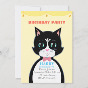 Zachte Tuxedo Kat Kinderen Verjaardagsfeest Uitnod Kaart