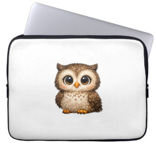 Zachte Uil Grote Ogen Cartoon Digitale Kunst Bruin Laptop Sleeve