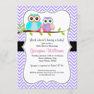 Zachte Uil Meisje Baby Shower Uitnodiging / Paars