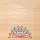 Zachte Veren Droge Pampas Gras Mandala Huwelijk Acryl Uitnodigingen (Voorkant)