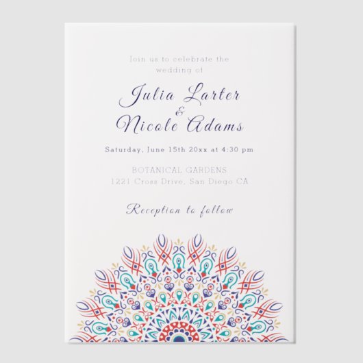 Zachte Veren Droge Pampas Gras Mandala Huwelijk Vellum Uitnodigingen (Voorkant)