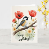 Zachte Verjaardags Vogelkaart Kaart (Gele Bloem)