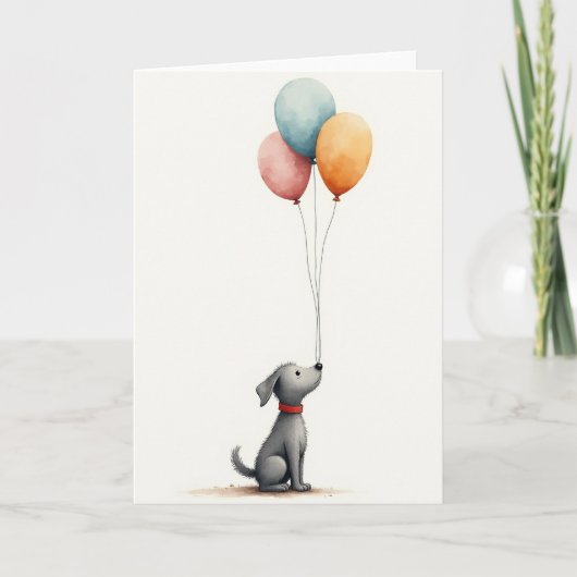 Zachte VerjaardagsBallon Puppy Kaart (Voorkant)
