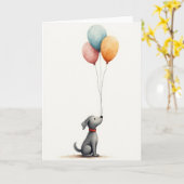 Zachte VerjaardagsBallon Puppy Kaart (Gele Bloem)