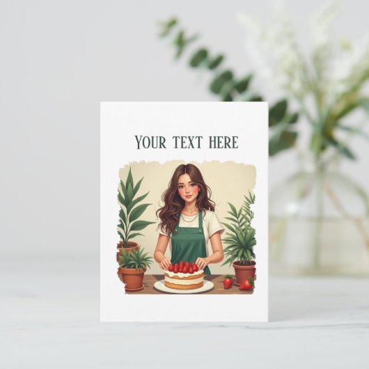 Zachte verse aardbeientaart bakkerij briefkaart (Staand voorkant)