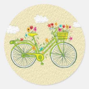 Zachte Vintage Bloem Fietsetiket Ronde Sticker