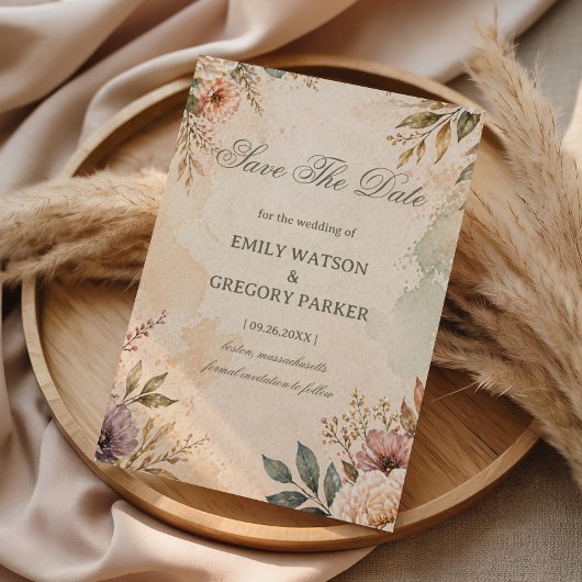Zachte Vintage Bloemen Save The Date