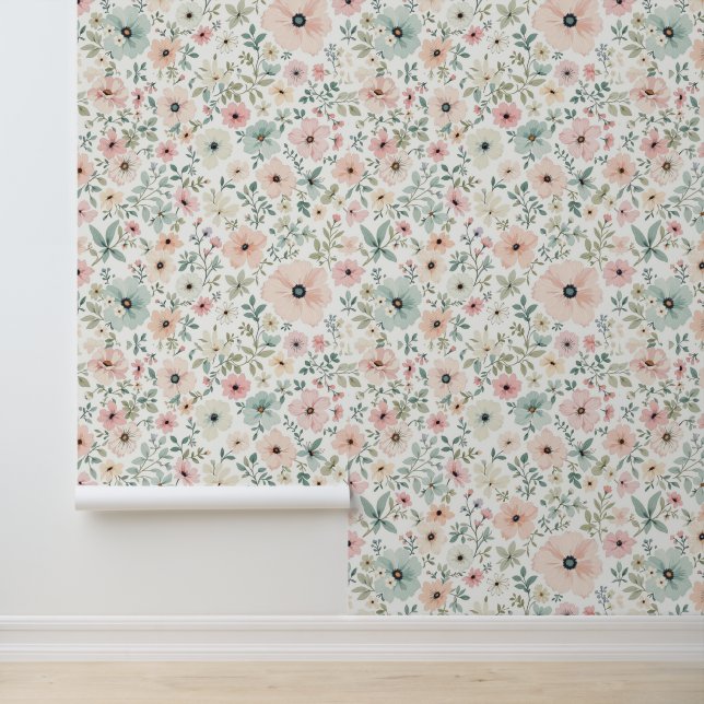 Zachte Vintage Bloemenbehang Behang (Applicatie)