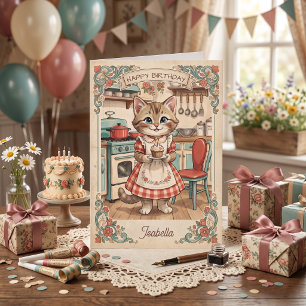 Zachte Vintage Kat Gepersonaliseerde Gelukkige V Kaart