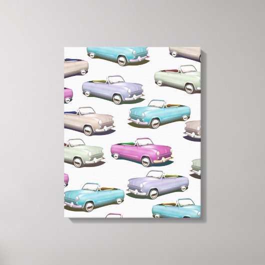 Zachte vintage klassieke auto's patroon canvas afdruk (Voorkant)
