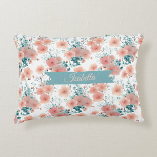 Zachte Vintage Lente Roze Bloemige Gepersonaliseer Accent Kussen