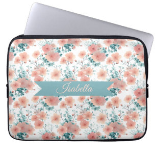 Zachte Vintage Lente Roze Bloemige Gepersonaliseer Laptop Sleeve