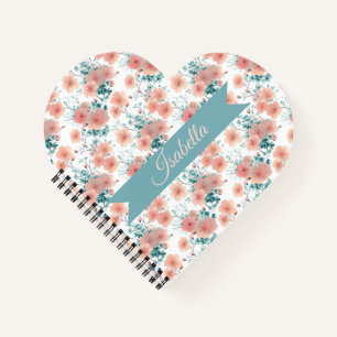 Zachte Vintage Lente Roze Bloemige Gepersonaliseer Notitieboek