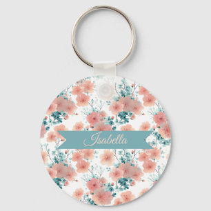 Zachte Vintage Lente Roze Bloemige Persoonlijke Sleutelhanger