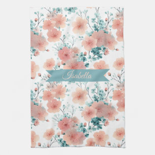 Zachte Vintage Lente Roze Bloemige Persoonlijke Theedoek