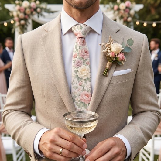 Zachte Vintage Pastelrozen Stropdas