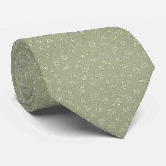 Zachte Vintage Saliegroen Bloem  Stropdas (Opgerold)