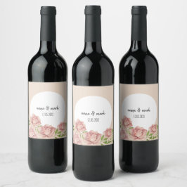 Zachte Violet Blush Rozen Waterverf gepersonalisee Wijn Etiket