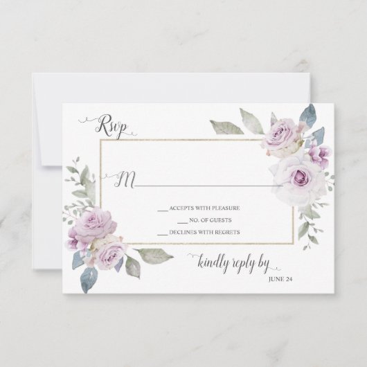 Zachte Violet Lavendel Paarse Gouden Rozen RSVP (Voorkant)