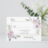 Zachte Violet Lavendel Paarse Gouden Rozen RSVP (Staand voorkant)