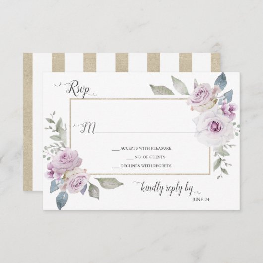 Zachte Violet Lavendel Paarse Gouden Rozen RSVP (Voorkant / Achterkant)