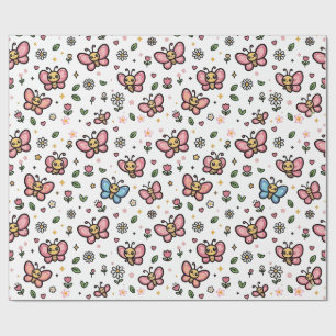 Zachte Vlinder Bloem Naadloos Kawaii Patroon Cadeaupapier