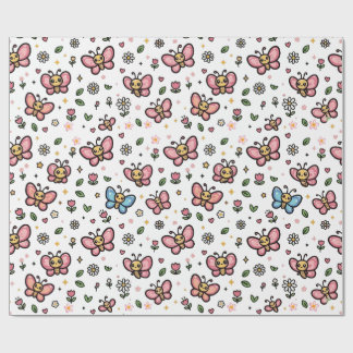 Zachte Vlinder Bloem Naadloos Kawaii Patroon Cadeaupapier