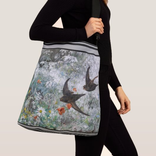 Zachte vogels Wilde bloembloemen Canvas tas (Dichtbij)