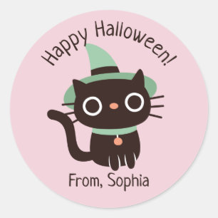 Zachte vrolijke Halloween sticker met zwarte kat e
