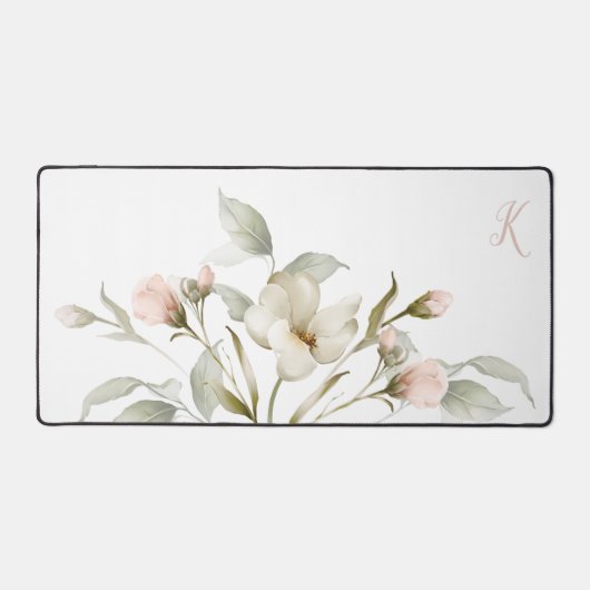 Zachte Vrouwelijke Waterverf Bloemen met Monogram Bureaumat (Voorkant)