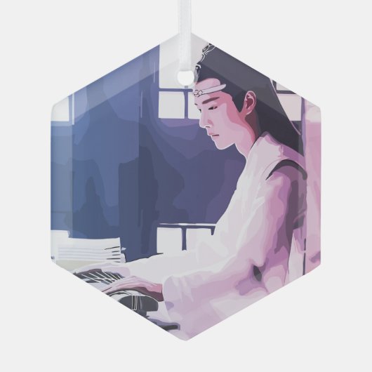 Zachte Wangji Spelen de Zither Glas Ornament (Voorkant)