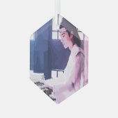 Zachte Wangji Spelen de Zither Glas Ornament (Voorkant links)