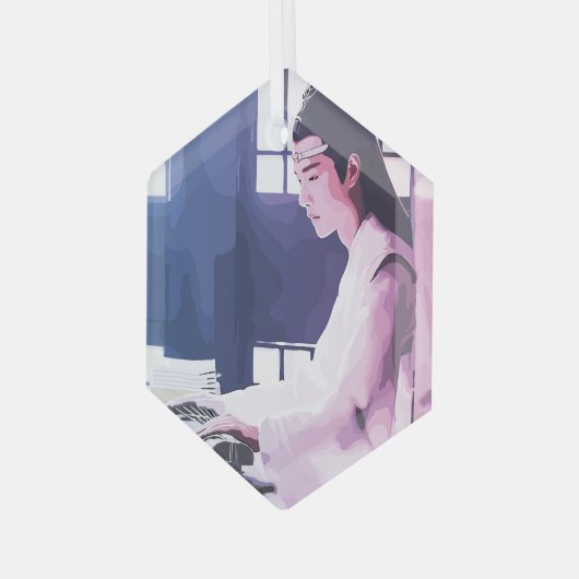 Zachte Wangji Spelen de Zither Glas Ornament (Voorkant links)